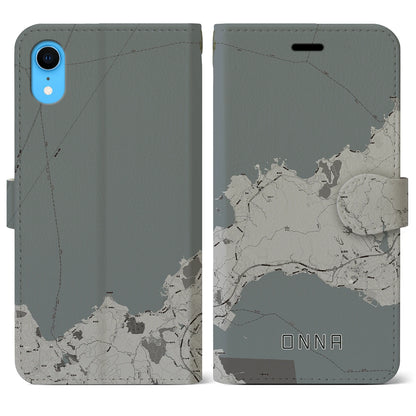 【恩納（沖縄県）】地図柄iPhoneケース（手帳タイプ）モノトーン・iPhone XR 用