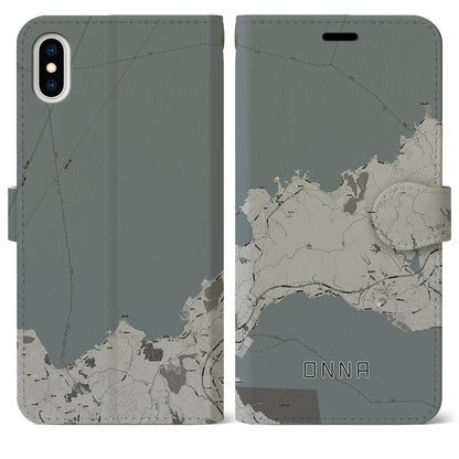 【恩納（沖縄県）】地図柄iPhoneケース（手帳タイプ）モノトーン・iPhone XS Max 用