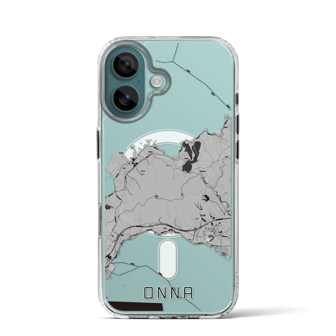 【恩納（沖縄県）】地図柄iPhoneケース（MagSafeタイプ）モノトーン・iPhone 16 Pro 用