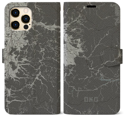 【大野（福井県）】地図柄iPhoneケース（手帳タイプ）モノトーン・iPhone 12 Pro Max 用