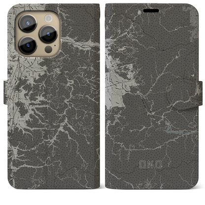 【大野（福井県）】地図柄iPhoneケース（手帳タイプ）モノトーン・iPhone 14 Pro Max 用