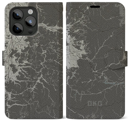 【大野（福井県）】地図柄iPhoneケース（手帳タイプ）モノトーン・iPhone 15 Pro Max 用