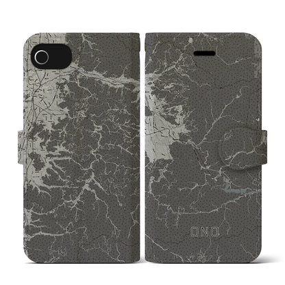 【大野（福井県）】地図柄iPhoneケース（手帳タイプ）モノトーン・iPhone SE（第3 / 第2世代） / 8 / 7 / 6s / 6 用