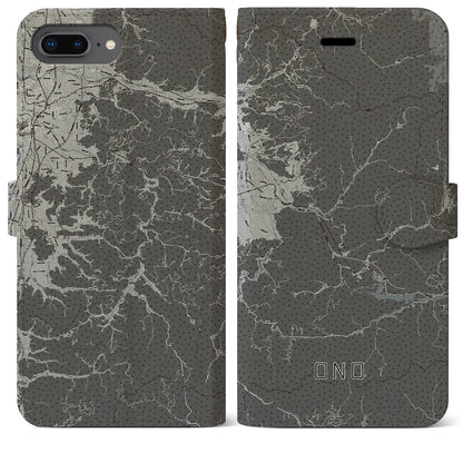 【大野（福井県）】地図柄iPhoneケース（手帳タイプ）モノトーン・iPhone 8Plus /7Plus / 6sPlus / 6Plus 用