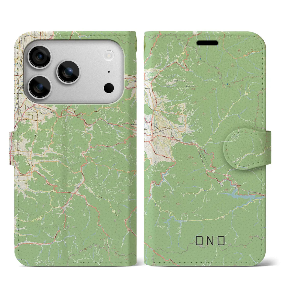 【大野（福井県）】地図柄iPhoneケース（手帳タイプ）ナチュラル・iPhone 17 Pro Max 用