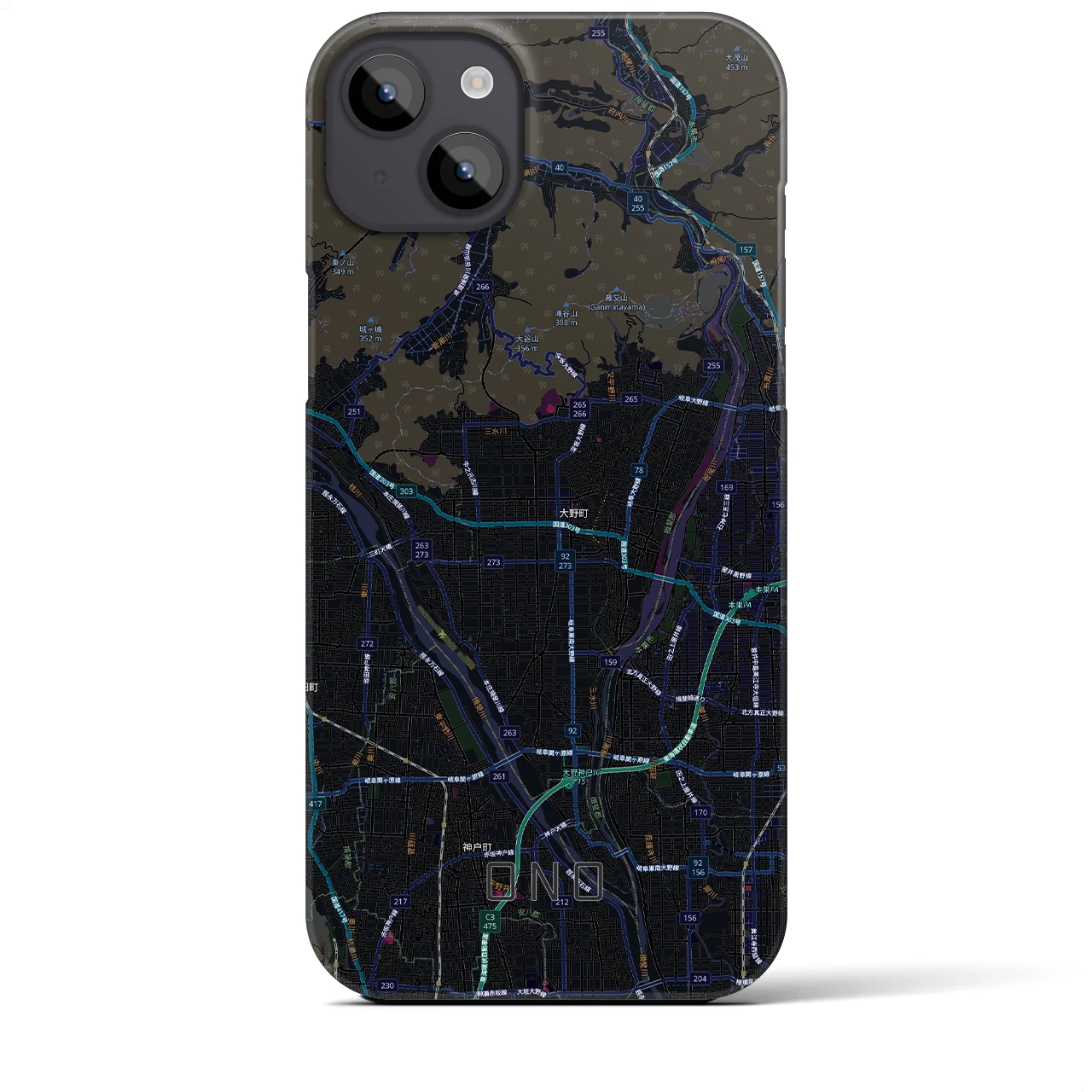 【大野（岐阜県）】地図柄iPhoneケース（バックカバータイプ）