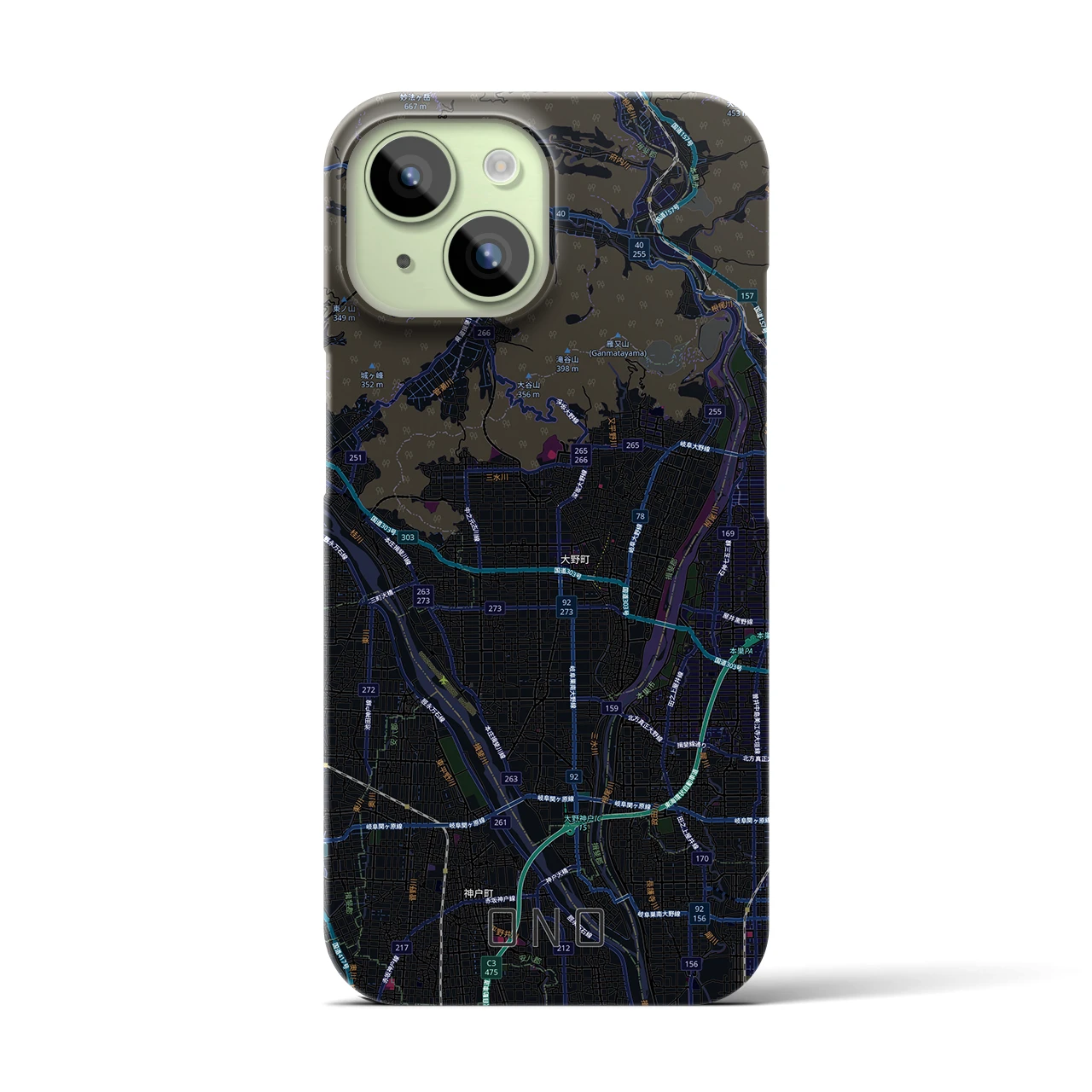 【大野（岐阜県）】地図柄iPhoneケース（バックカバータイプ）