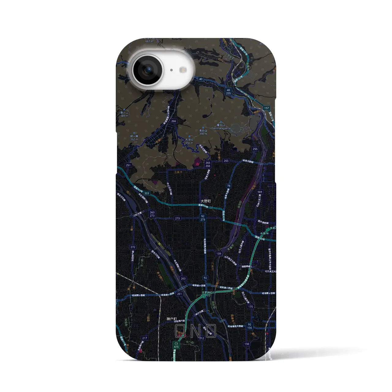 【大野（岐阜県）】地図柄iPhoneケース（バックカバータイプ）