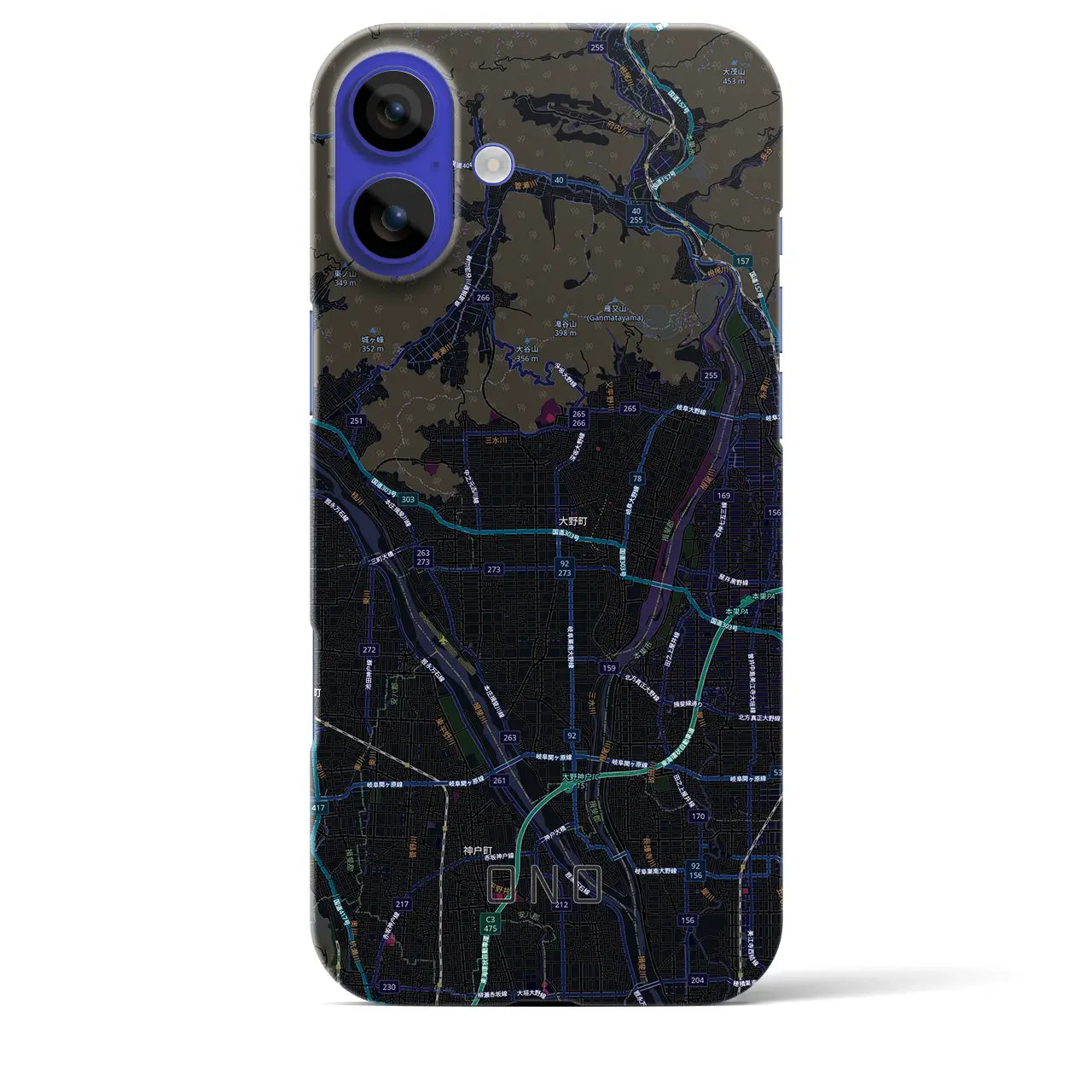 【大野（岐阜県）】地図柄iPhoneケース（バックカバータイプ）