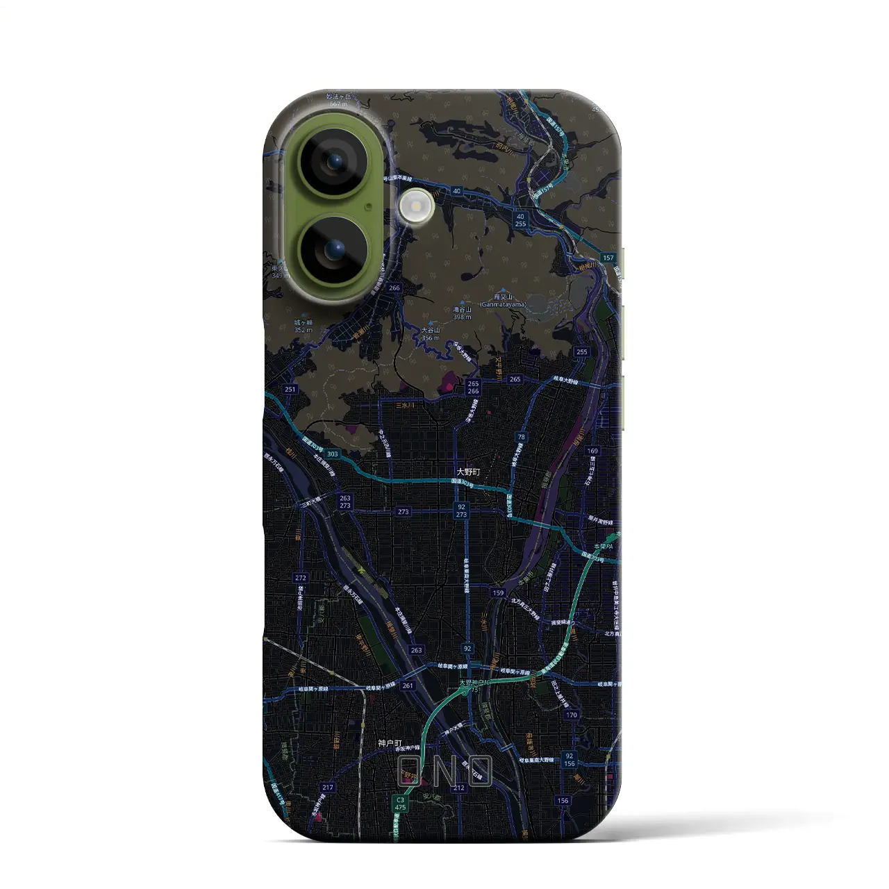 【大野（岐阜県）】地図柄iPhoneケース（バックカバータイプ）
