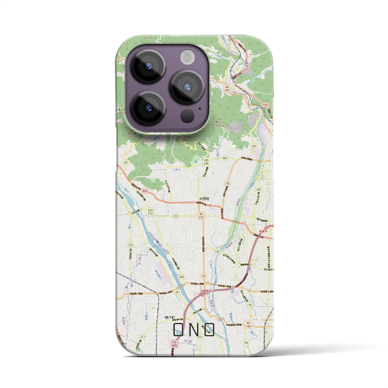 【大野（岐阜県）】地図柄iPhoneケース（バックカバータイプ）