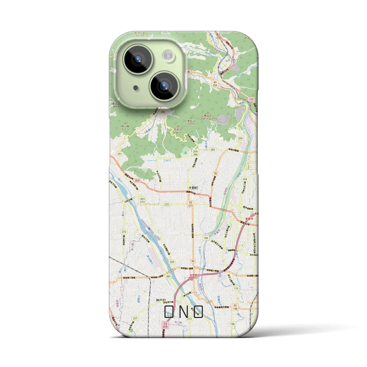 【大野（岐阜県）】地図柄iPhoneケース（バックカバータイプ）