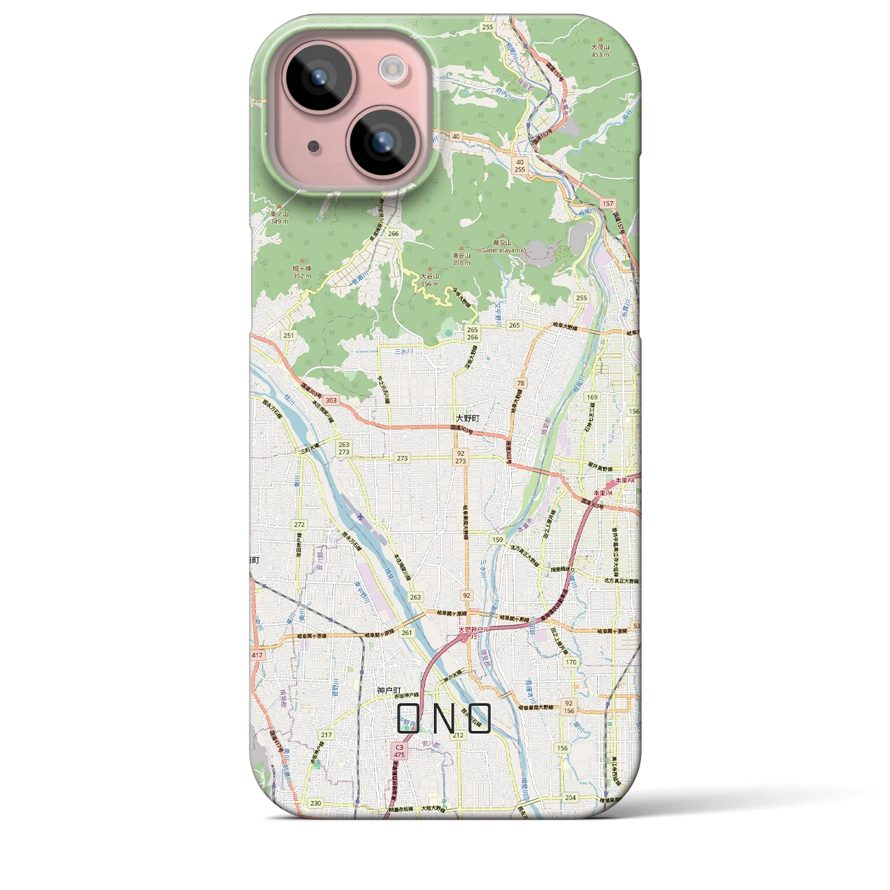 【大野（岐阜県）】地図柄iPhoneケース（バックカバータイプ）