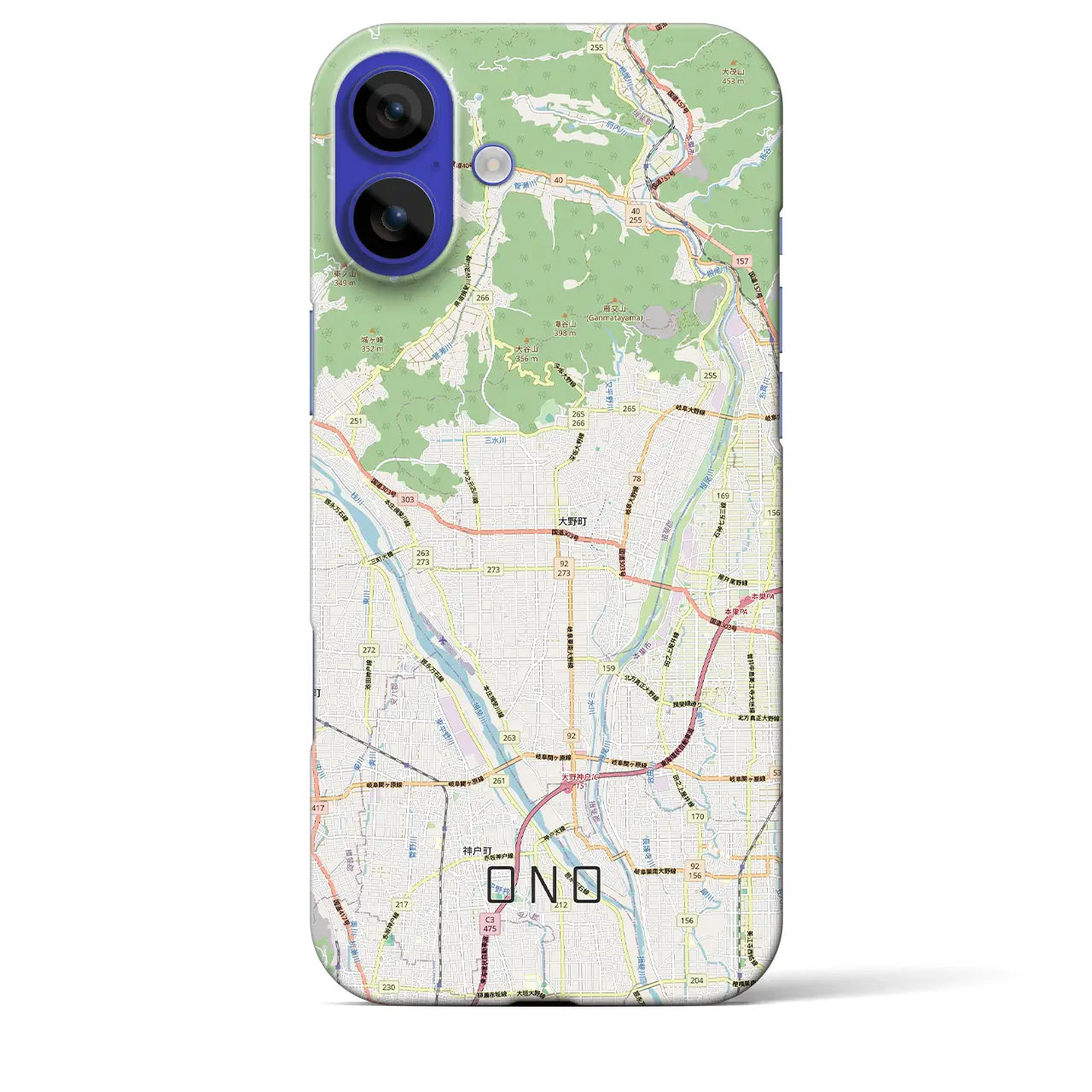 【大野（岐阜県）】地図柄iPhoneケース（バックカバータイプ）