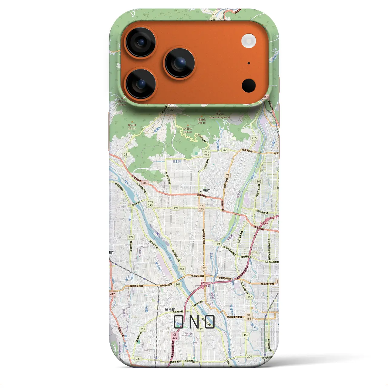 【大野（岐阜県）】地図柄iPhoneケース（バックカバータイプ）