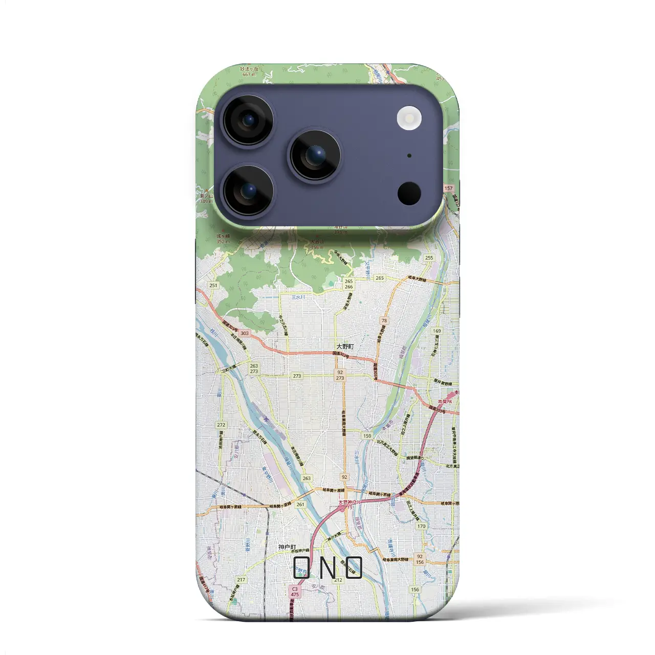 【大野（岐阜県）】地図柄iPhoneケース（バックカバータイプ）ブラック・iPhone 17 Pro Max 用