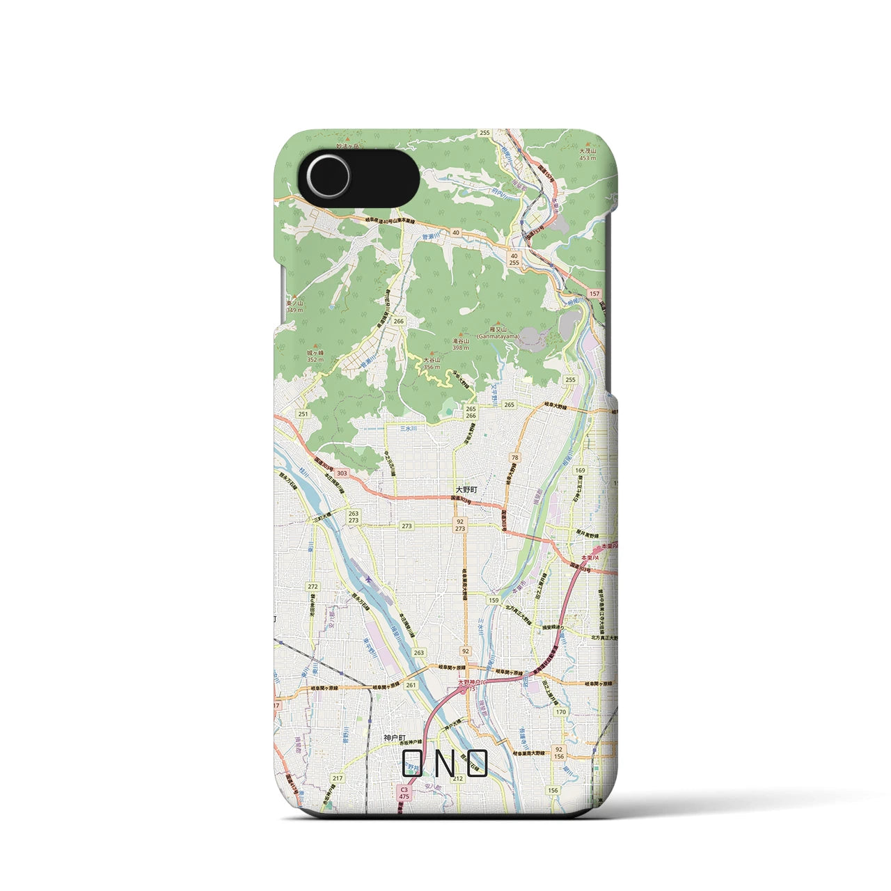 【大野（岐阜県）】地図柄iPhoneケース（バックカバータイプ）