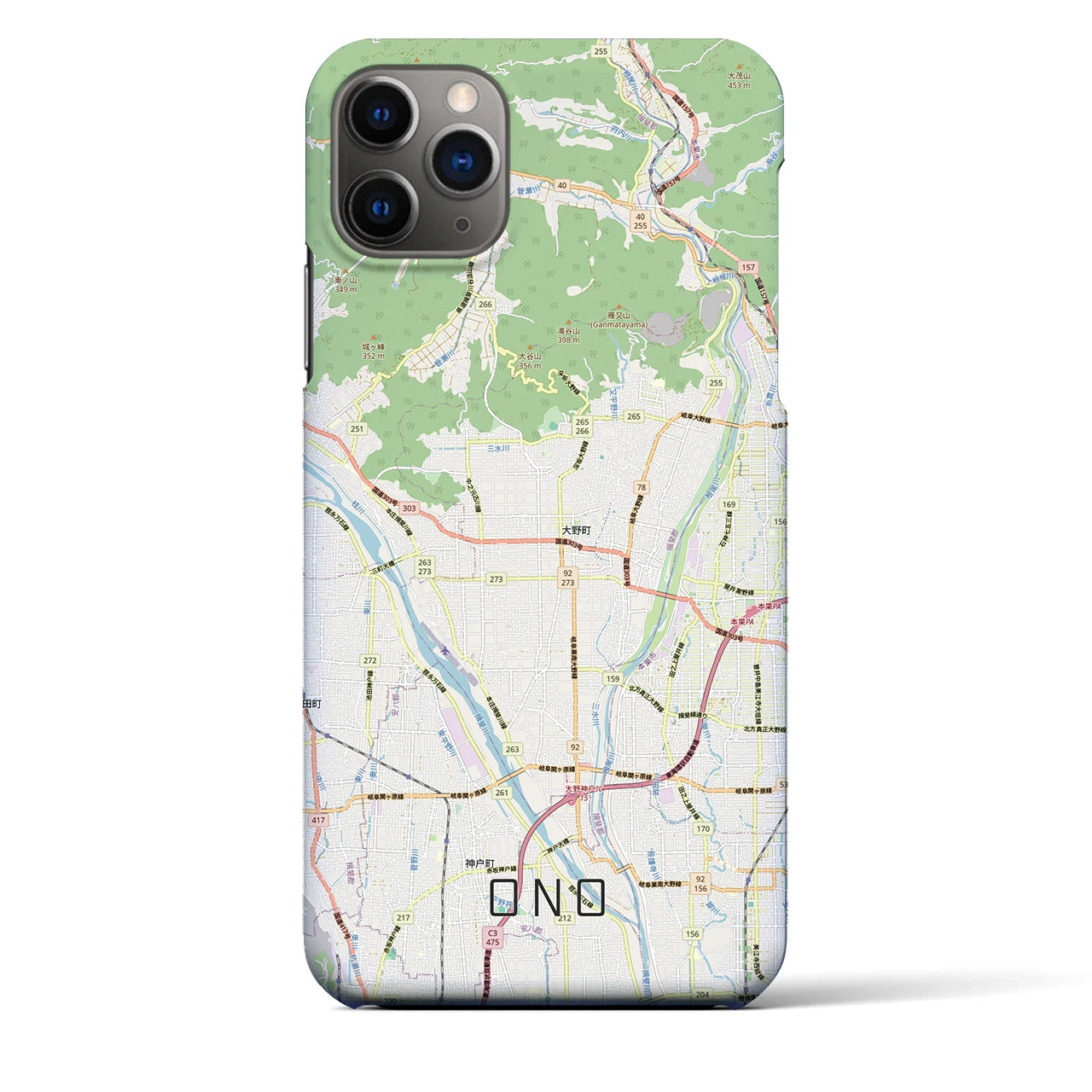【大野（岐阜県）】地図柄iPhoneケース（バックカバータイプ）