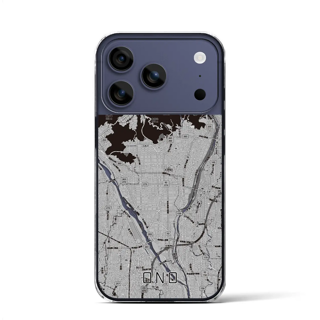 【大野（岐阜県）】地図柄iPhoneケース（クリアタイプ）モノトーン・iPhone 17 Pro Max 用