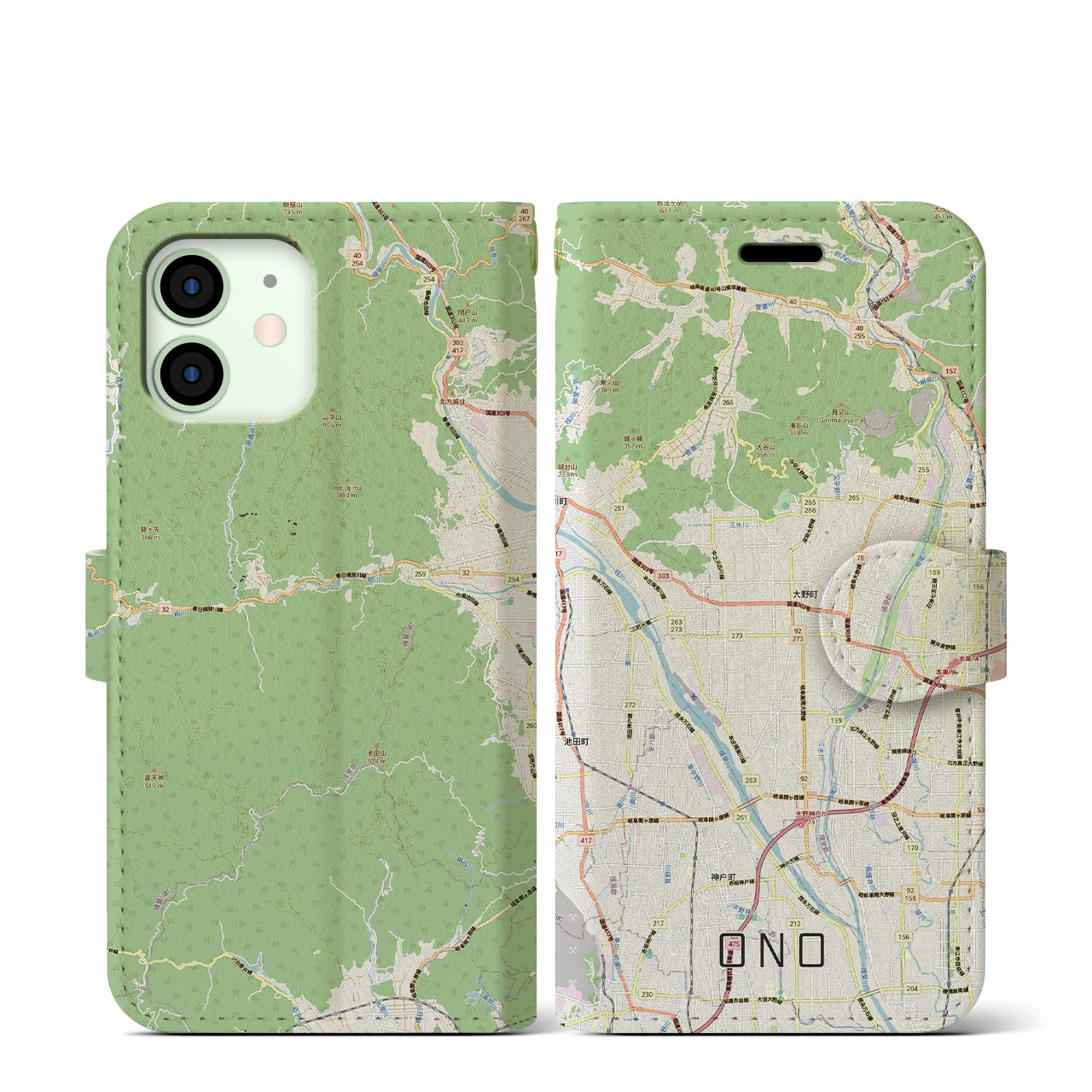 【大野（岐阜県）】地図柄iPhoneケース（手帳タイプ）
