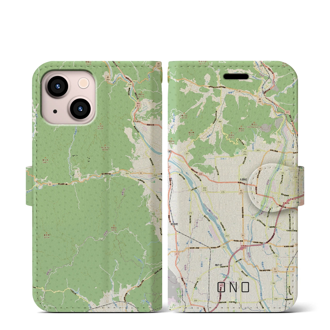 【大野（岐阜県）】地図柄iPhoneケース（手帳タイプ）