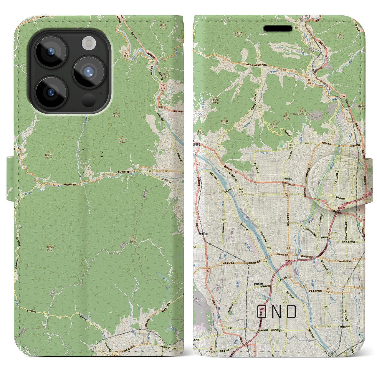 【大野（岐阜県）】地図柄iPhoneケース（手帳タイプ）