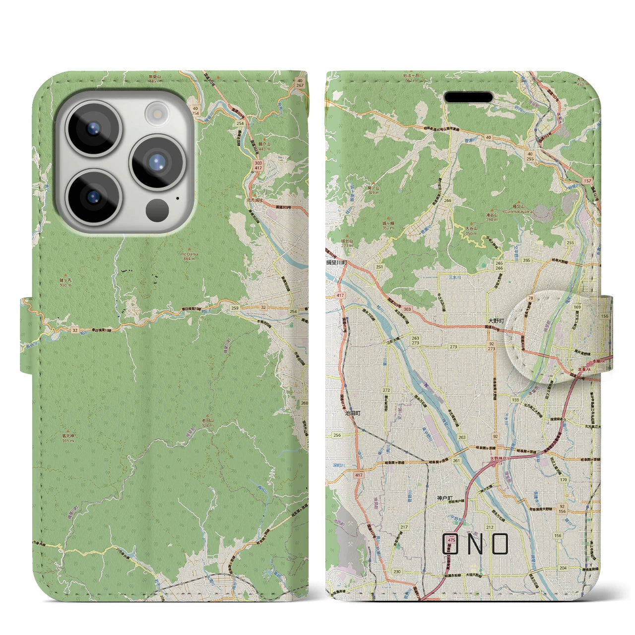 【大野（岐阜県）】地図柄iPhoneケース（手帳タイプ）