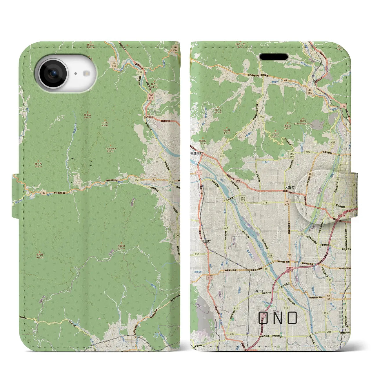 【大野（岐阜県）】地図柄iPhoneケース（手帳タイプ）