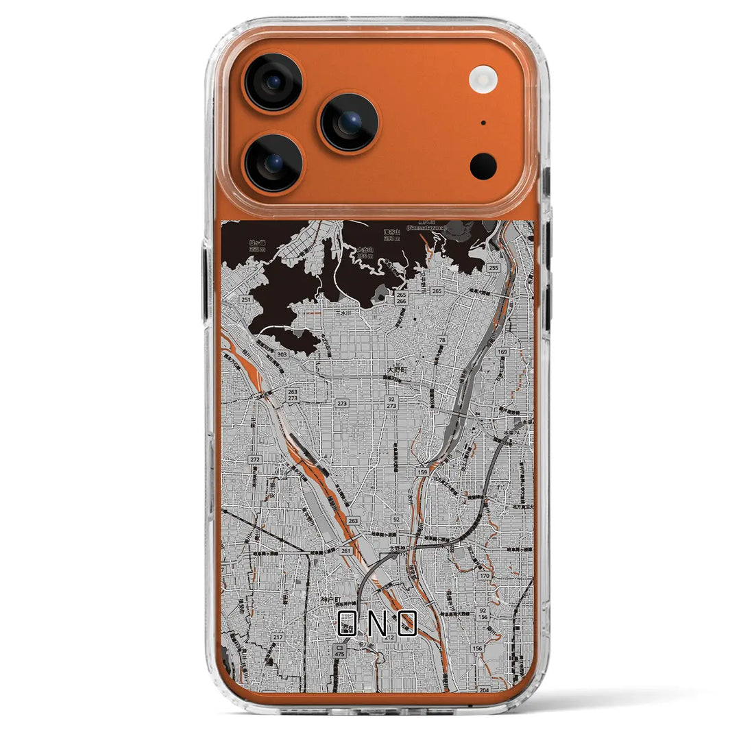 【大野（岐阜県）】地図柄iPhoneケース（MagSafeタイプ）モノトーン・iPhone 17 Pro Max 用