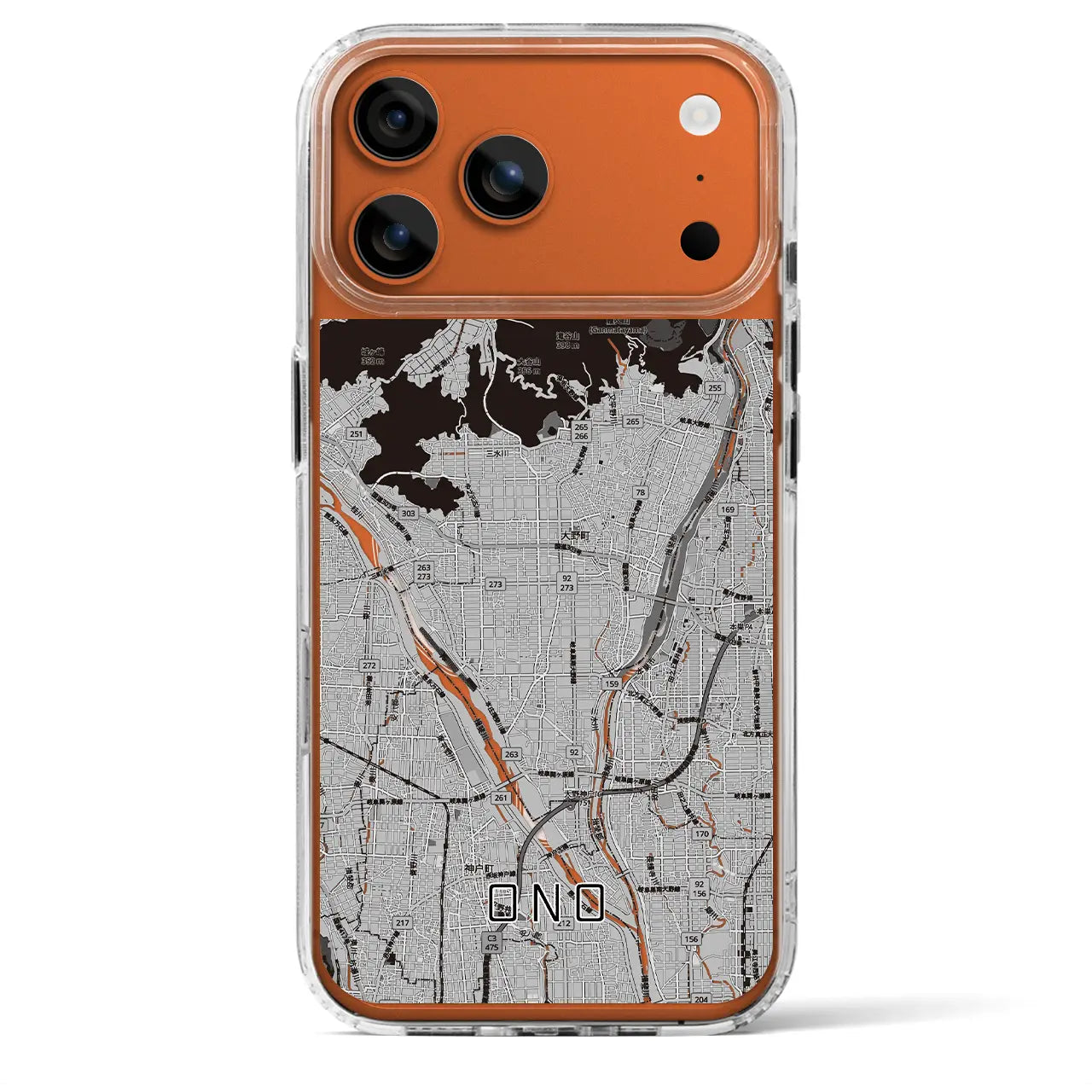 【大野（岐阜県）】地図柄iPhoneケース（MagSafeタイプ）モノトーン・iPhone 17 Pro Max 用
