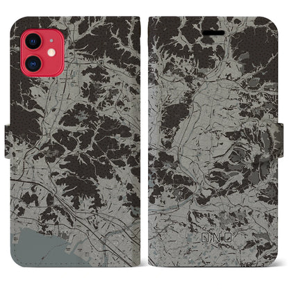 【小野（兵庫県）】地図柄iPhoneケース（手帳タイプ）モノトーン・iPhone 11 用