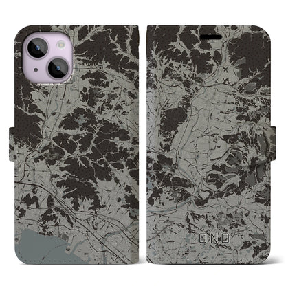 【小野（兵庫県）】地図柄iPhoneケース（手帳タイプ）モノトーン・iPhone 14 用