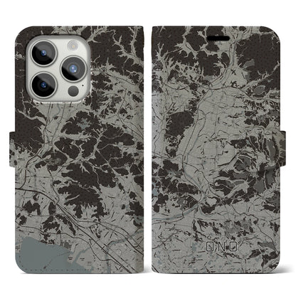 【小野（兵庫県）】地図柄iPhoneケース（手帳タイプ）モノトーン・iPhone 15 Pro 用