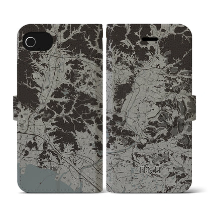 【小野（兵庫県）】地図柄iPhoneケース（手帳タイプ）モノトーン・iPhone SE（第3 / 第2世代） / 8 / 7 / 6s / 6 用