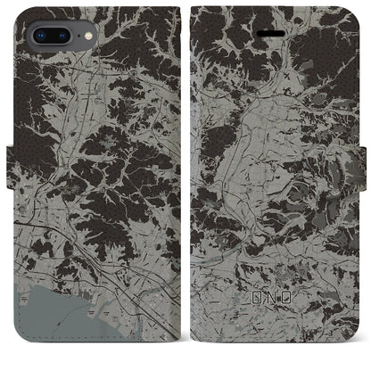 【小野（兵庫県）】地図柄iPhoneケース（手帳タイプ）モノトーン・iPhone 8Plus /7Plus / 6sPlus / 6Plus 用