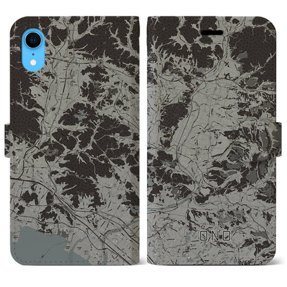 【小野（兵庫県）】地図柄iPhoneケース（手帳タイプ）モノトーン・iPhone XR 用