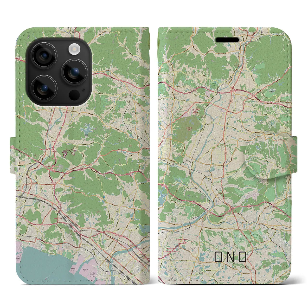 【小野（兵庫県）】地図柄iPhoneケース（手帳タイプ）ナチュラル・iPhone 16 用