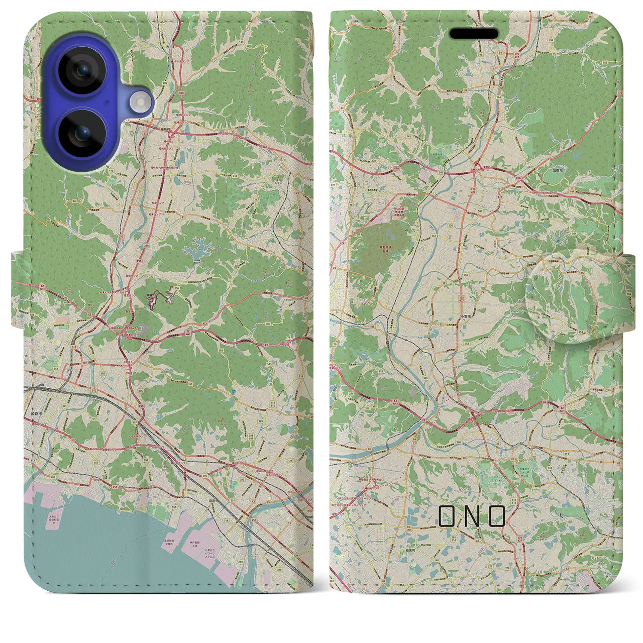 【小野（兵庫県）】地図柄iPhoneケース（手帳タイプ）ナチュラル・iPhone 16 Pro Max 用