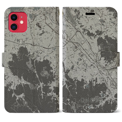 【大野城（福岡県）】地図柄iPhoneケース（手帳タイプ）モノトーン・iPhone 11 用