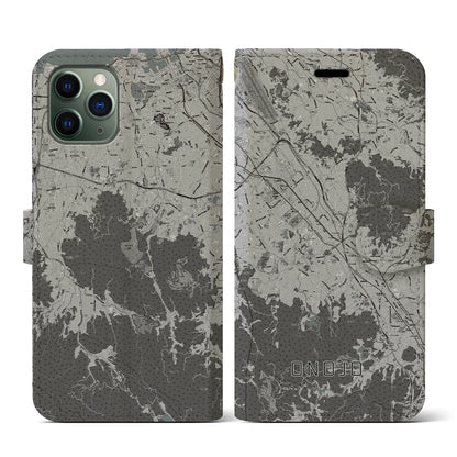 【大野城（福岡県）】地図柄iPhoneケース（手帳タイプ）モノトーン・iPhone 11 Pro 用