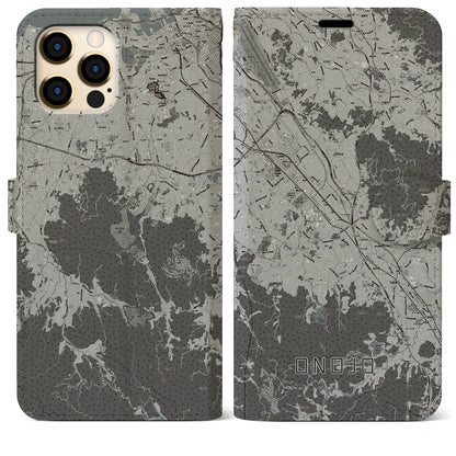 【大野城（福岡県）】地図柄iPhoneケース（手帳タイプ）モノトーン・iPhone 12 Pro Max 用