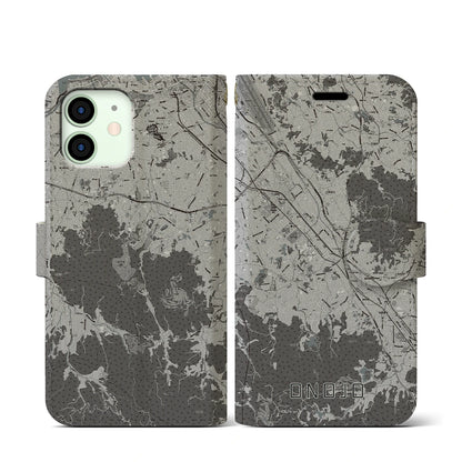 【大野城（福岡県）】地図柄iPhoneケース（手帳タイプ）モノトーン・iPhone 12 mini 用