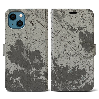 【大野城（福岡県）】地図柄iPhoneケース（手帳タイプ）モノトーン・iPhone 13 用