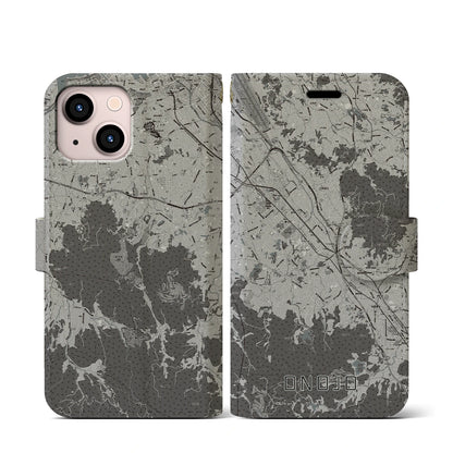 【大野城（福岡県）】地図柄iPhoneケース（手帳タイプ）モノトーン・iPhone 13 mini 用