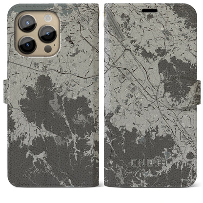 【大野城（福岡県）】地図柄iPhoneケース（手帳タイプ）モノトーン・iPhone 14 Pro Max 用