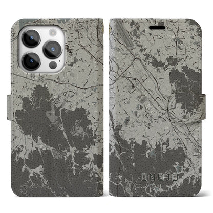 【大野城（福岡県）】地図柄iPhoneケース（手帳タイプ）モノトーン・iPhone 14 Pro 用