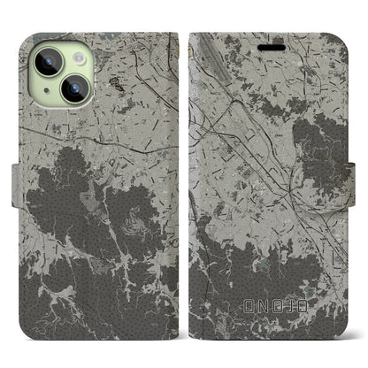 【大野城（福岡県）】地図柄iPhoneケース（手帳タイプ）モノトーン・iPhone 15 用