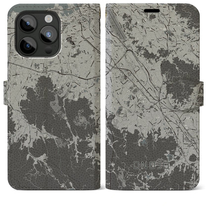 【大野城（福岡県）】地図柄iPhoneケース（手帳タイプ）モノトーン・iPhone 15 Pro Max 用