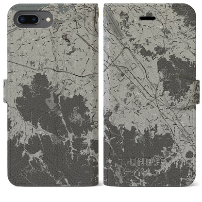 【大野城（福岡県）】地図柄iPhoneケース（手帳タイプ）モノトーン・iPhone 8Plus /7Plus / 6sPlus / 6Plus 用