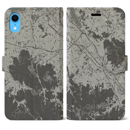 【大野城（福岡県）】地図柄iPhoneケース（手帳タイプ）モノトーン・iPhone XR 用